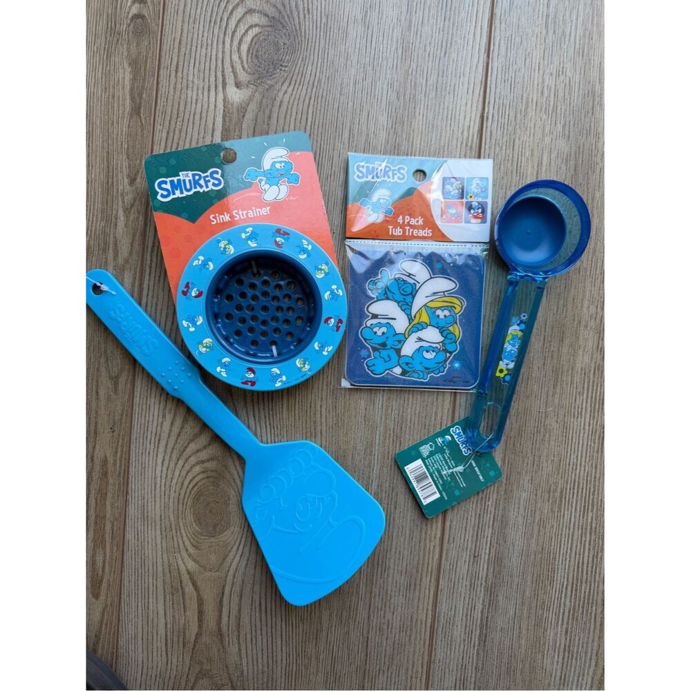 Smurfs Blue Kitchen Utensil Set - Sink Strainer, Spatula, Tub Treads & Scoop
